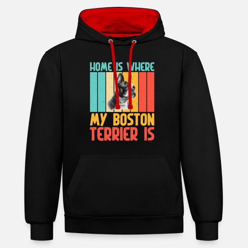 Cadeaux Boston Terrier - Sweat à capuche contrasté - noir/rouge
