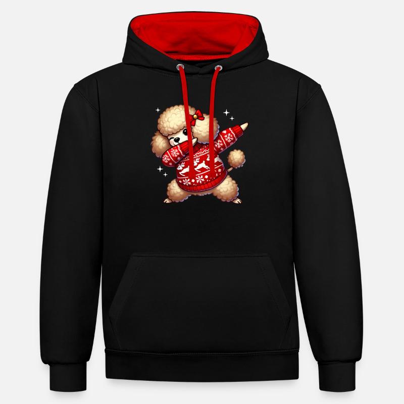 Noël caniche amant caniche moche - Sweat à capuche contrasté - noir/rouge