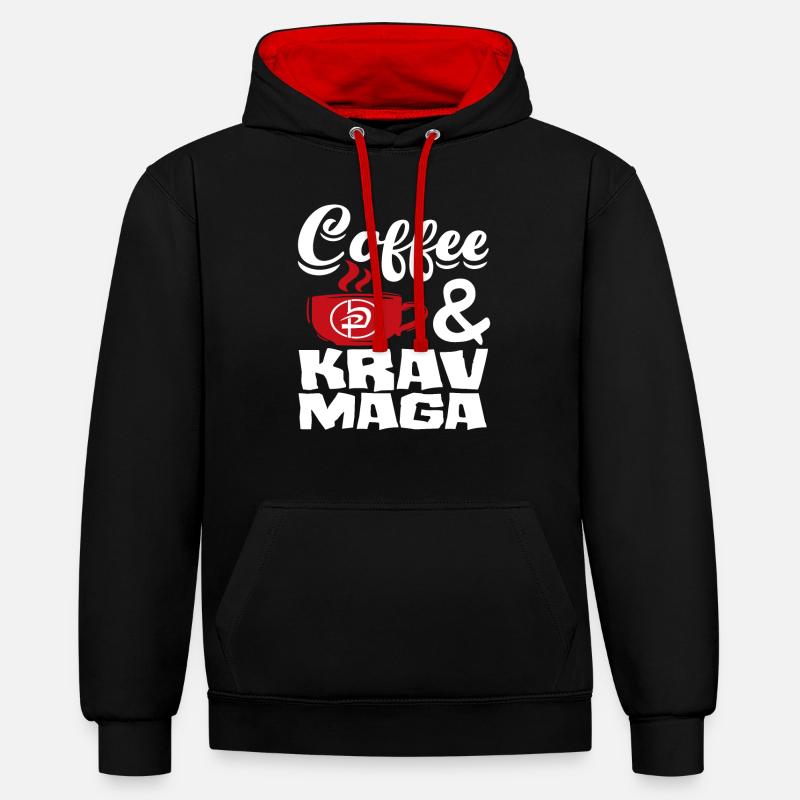Café Krav Maga - Sweat à capuche contrasté - noir/rouge