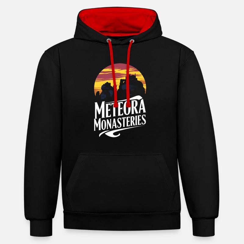 Monastères des Météores - Sweat à capuche contrasté - noir/rouge