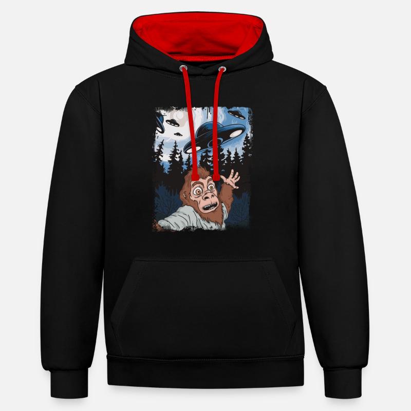 OVNI extraterrestre Bigfoot Sasquatch - Sweat à capuche contrasté - noir/rouge