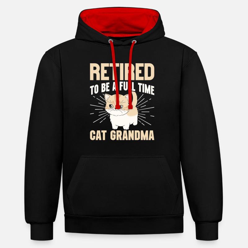 Cadeaux de grand-mère chat - Sweat à capuche contrasté - noir/rouge