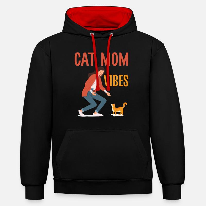 Cadeaux pour maman chat - Sweat à capuche contrasté - noir/rouge