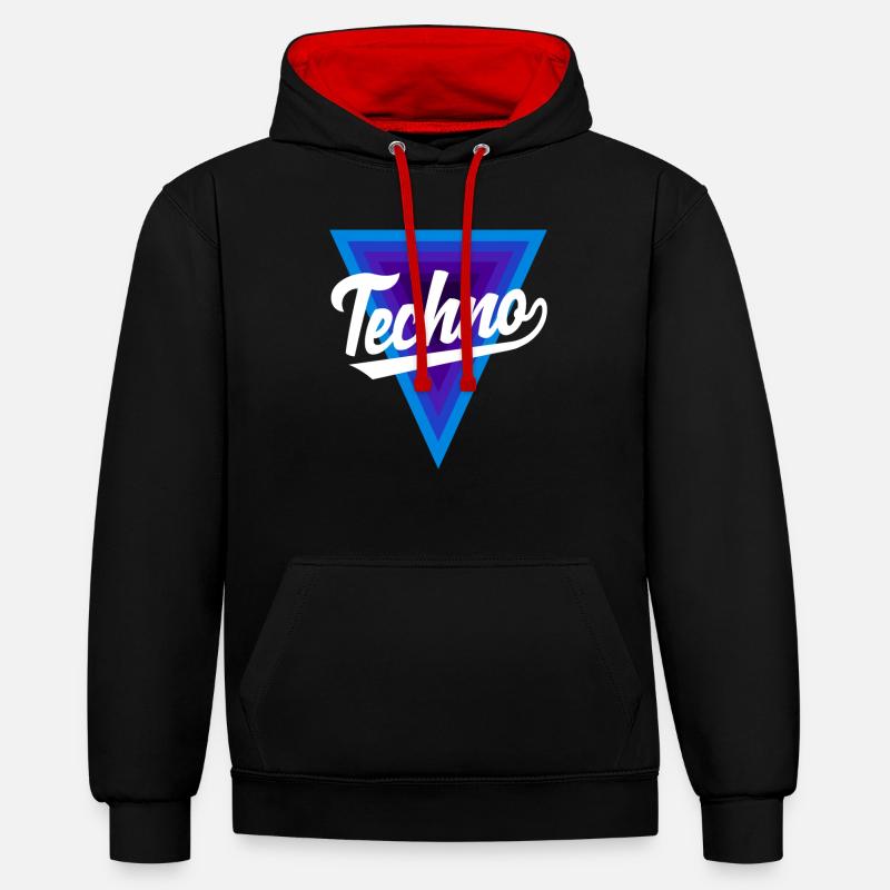 Techno Lover Triangle Design - Sweat à capuche contrasté - noir/rouge
