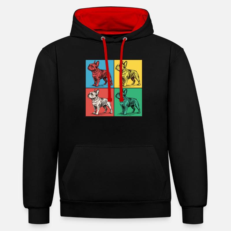 Bouledogue français Pop Art Design - Sweat à capuche contrasté - noir/rouge