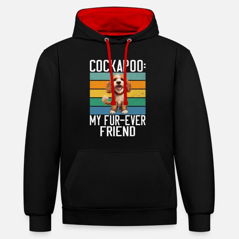 Cadeaux Cockapoo - Sweat à capuche contrasté - noir/rouge