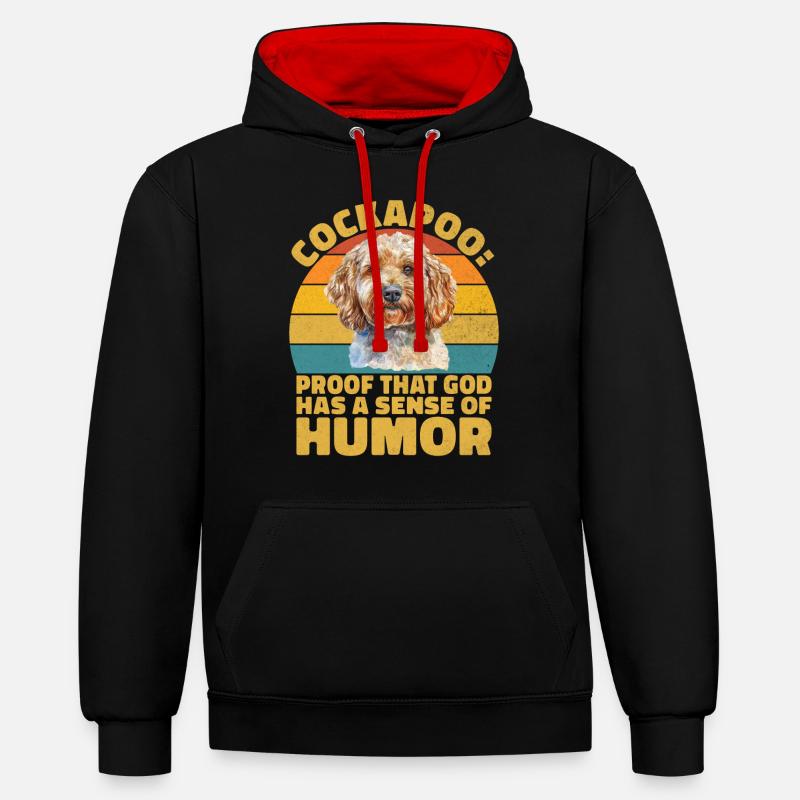 Cadeaux Cockapoo - Sweat à capuche contrasté - noir/rouge