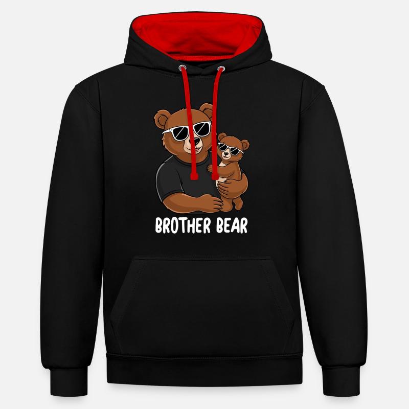 Frère Ours - Sweat à capuche contrasté - noir/rouge