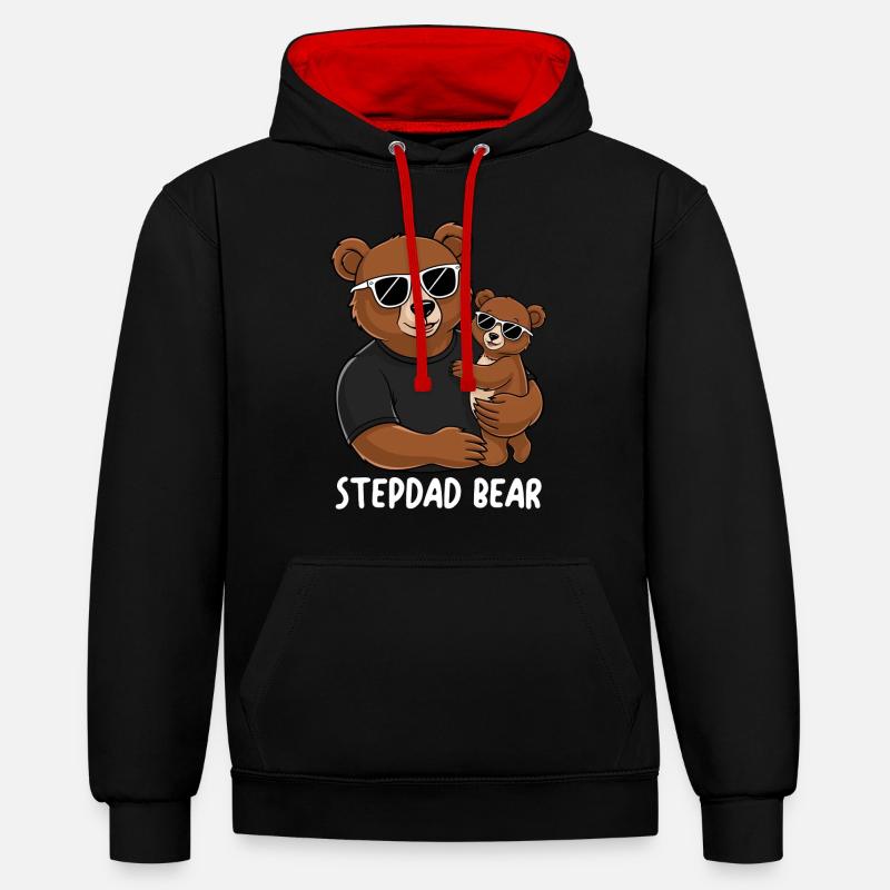Stepdad Bear - Kontrast-Hoodie - Schwarz/Rot