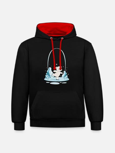 Śliczny niedźwiedź polarny na łyżwach w - Kontrastowa bluza - czarny/czerwony