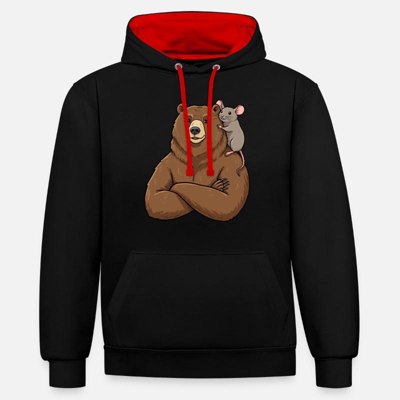 L’ours et la souris - Sweat à capuche contrasté - noir/rouge