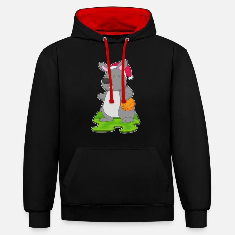 Basket-ball de Noël Bunny - Sweat à capuche contrasté - noir/rouge