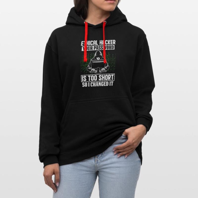 Hacker éthique Cyber Security Code Cracker Drôle Sweat à capuche contrasté