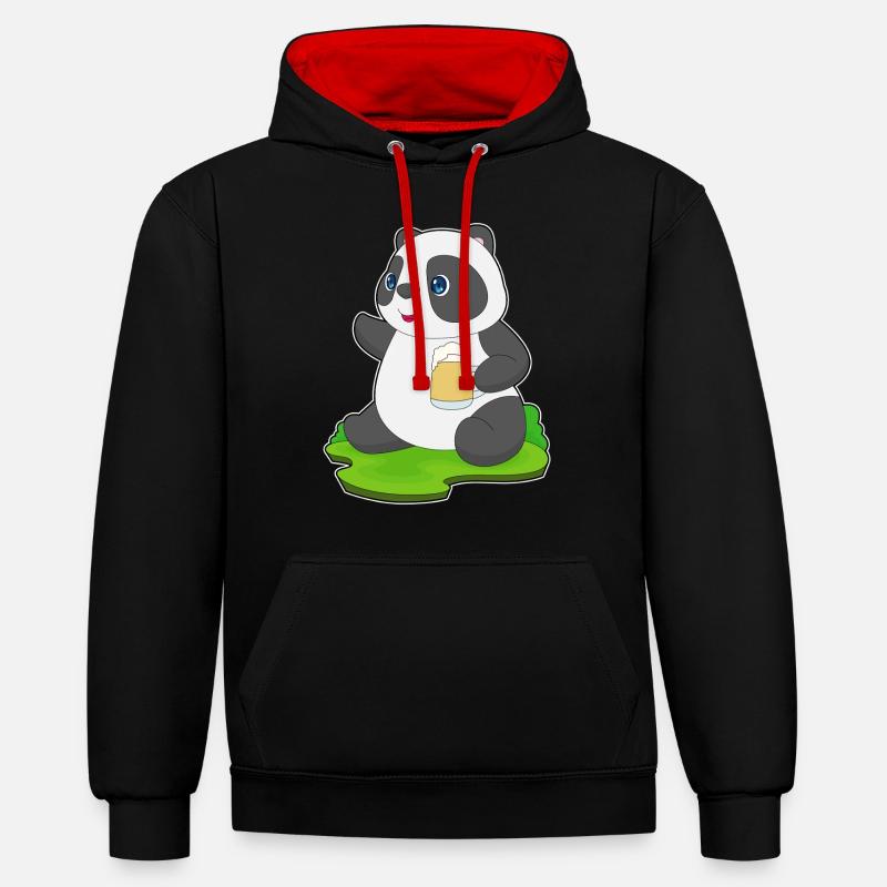 Bière Panda - Sweat à capuche contrasté - noir/rouge