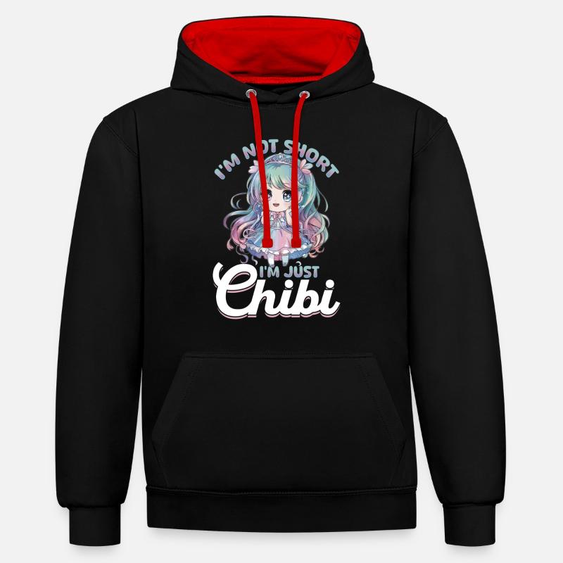 Anime Chibi Kawaii - Sweat à capuche contrasté - noir/rouge