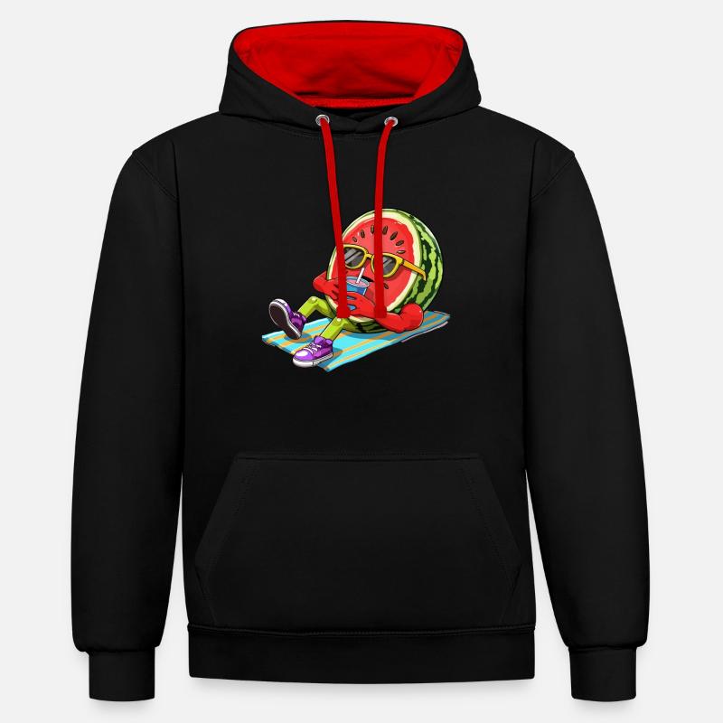 Relaxant pastèques illustration été - Sweat à capuche contrasté - noir/rouge