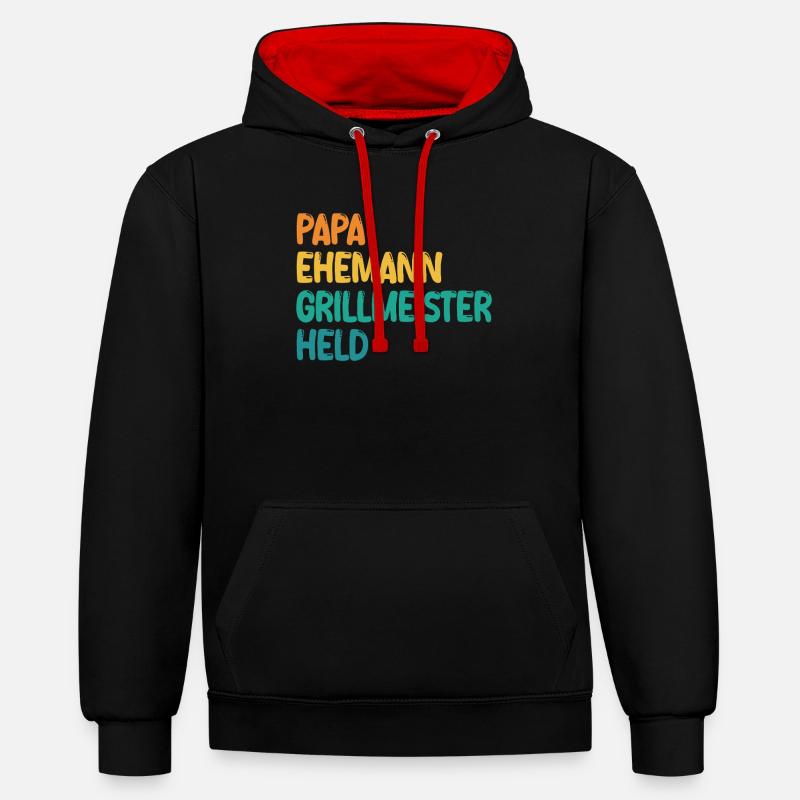 Papa Mari Grill Master Hero - Sweat à capuche contrasté - noir/rouge