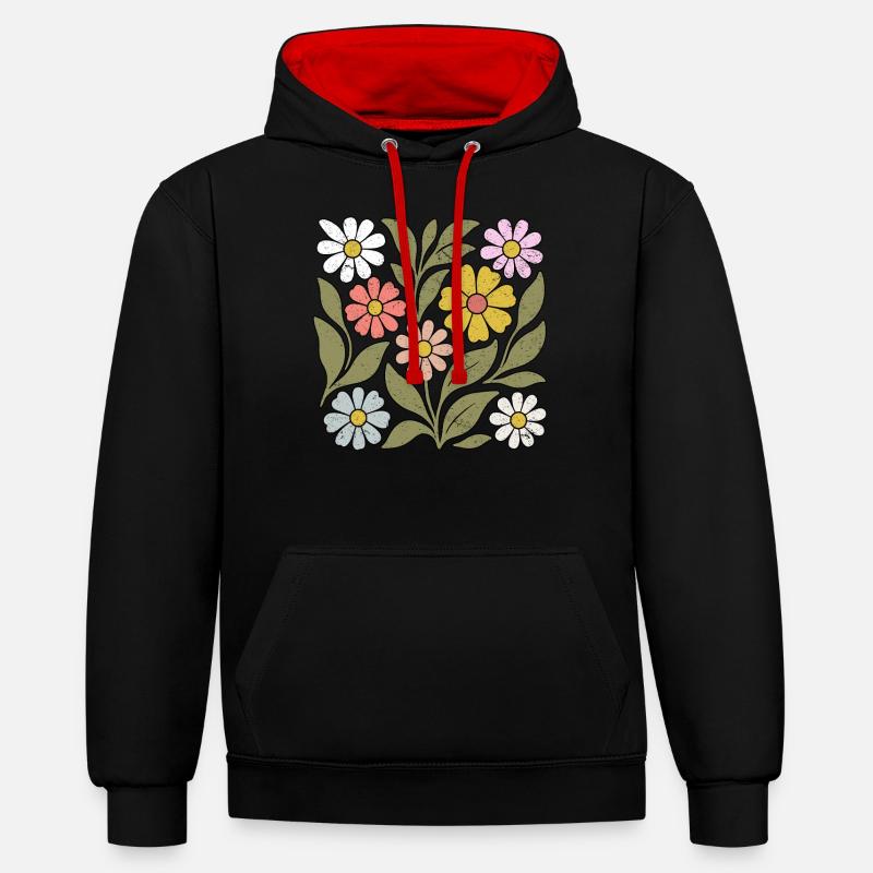 Boho Fleur sauvage - Sweat à capuche contrasté - noir/rouge