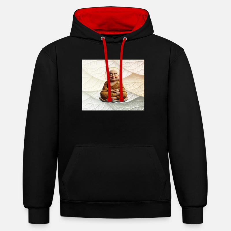 Buddha on leaf pattern - Contrast hoodie - black/red