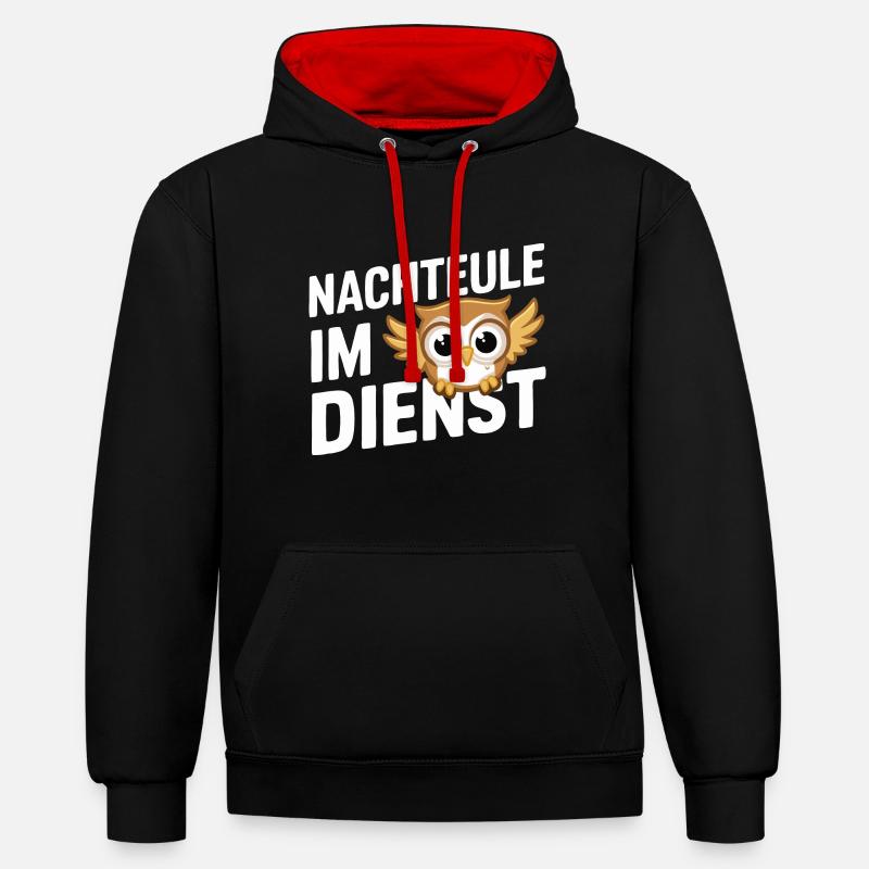 Nachteule Eule Eulen Vogel - Kontrast-Hoodie - Schwarz/Rot