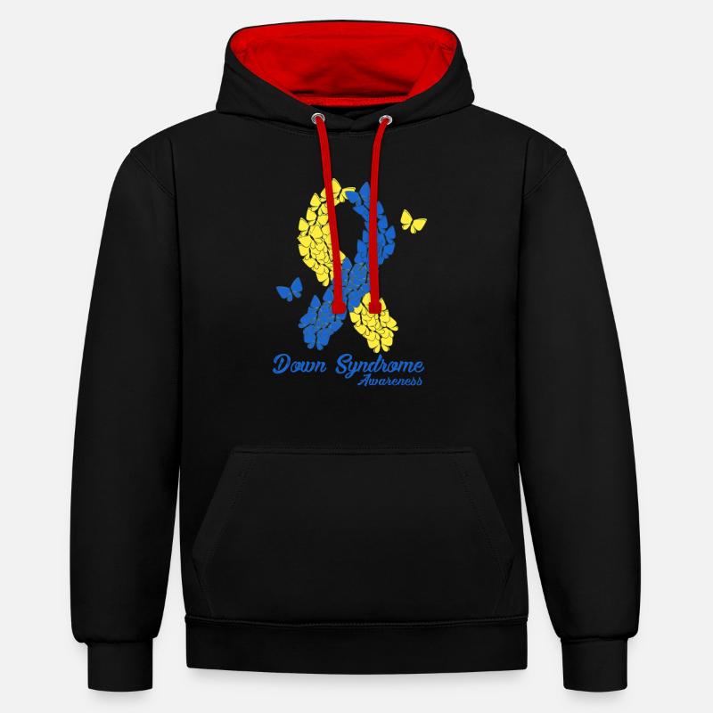 Down-Syndrom-Bewusstsein - Kontrast-Hoodie - Schwarz/Rot