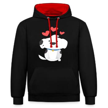 Gentle dog Shirt - Kontrast-Hoodie - Schwarz/Rot - Vorne - Anna (173cm) & Nico (186cm)