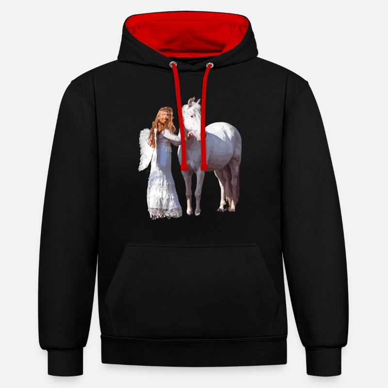 Cheval heureux avec ange - Sweat à capuche contrasté - noir/rouge