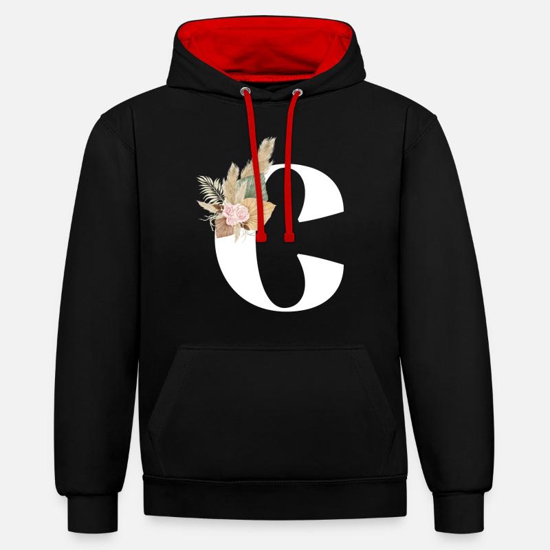 lettre C fleuris - Sweat à capuche contrasté - noir/rouge