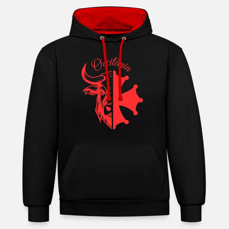 OCCITÀNIA TAUREAU - Sweat à capuche contrasté - noir/rouge