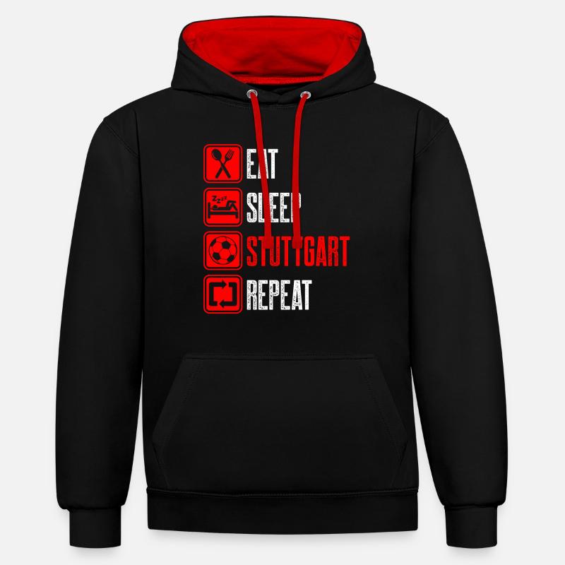 Repeat Stuttgart - Kontrast-Hoodie - Schwarz/Rot