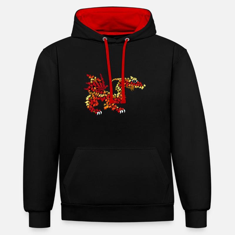 Dragon de feuilles d’automne - Sweat à capuche contrasté - noir/rouge