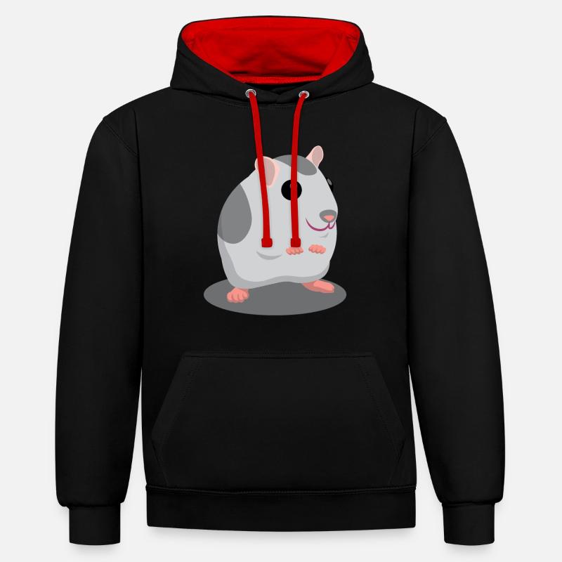 Dessin animé mignon hamster gris - Sweat à capuche contrasté - noir/rouge