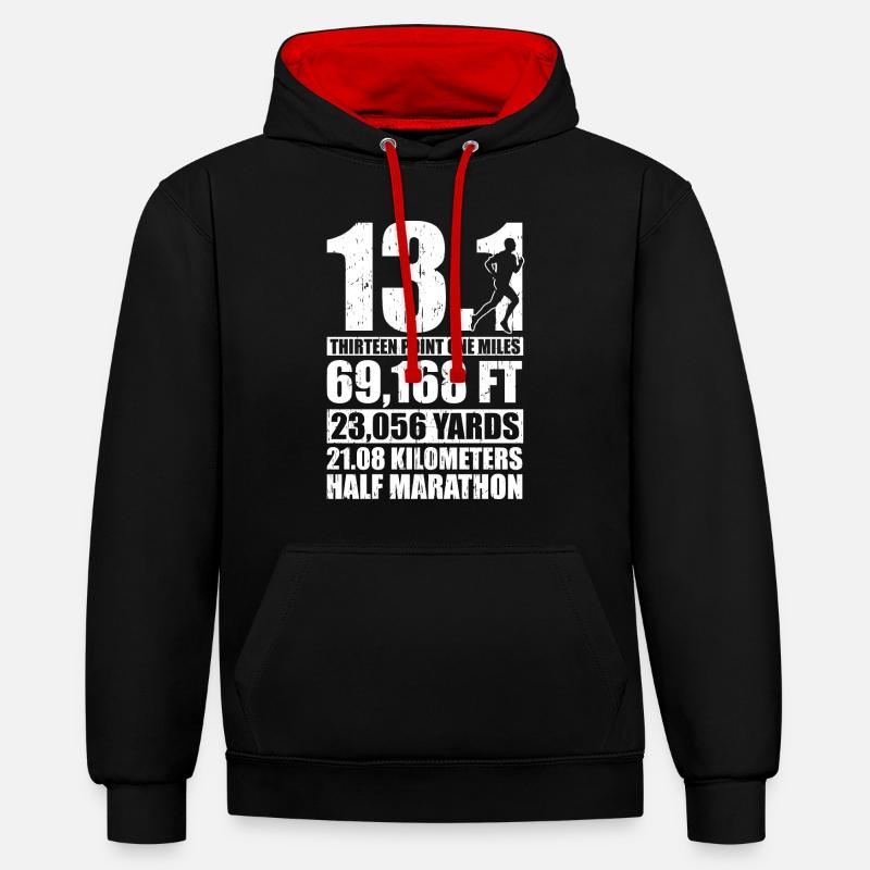 Semi-marathon 21 km - Sweat à capuche contrasté - noir/rouge