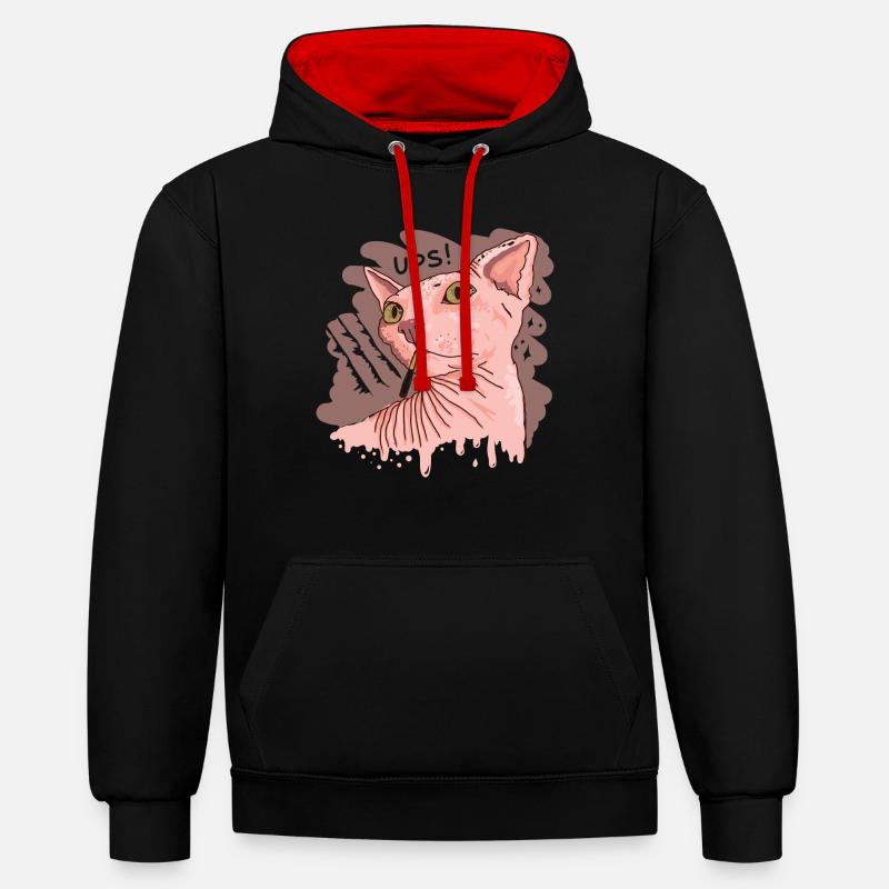 chat sphynx avec cigarette - Sweat à capuche contrasté - noir/rouge