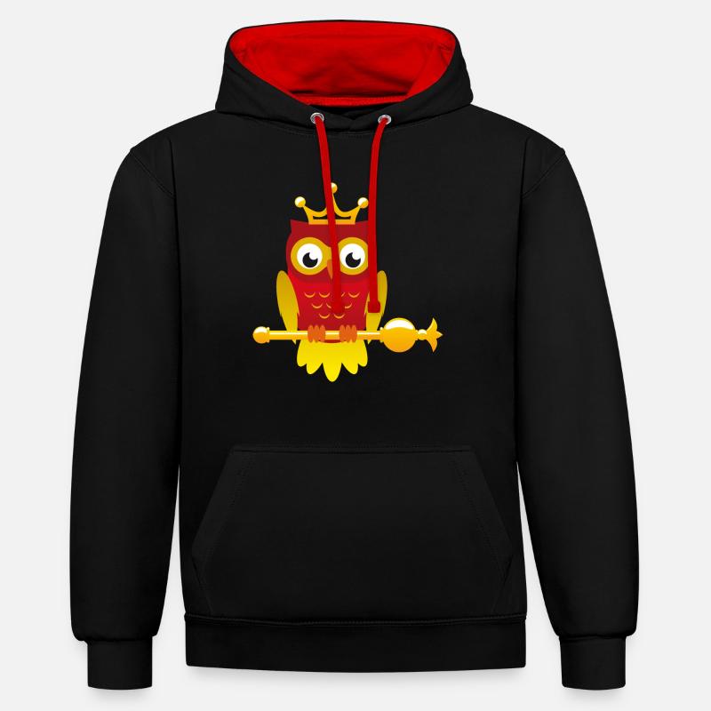 Roi hibou avec sceptre - Sweat à capuche contrasté - noir/rouge