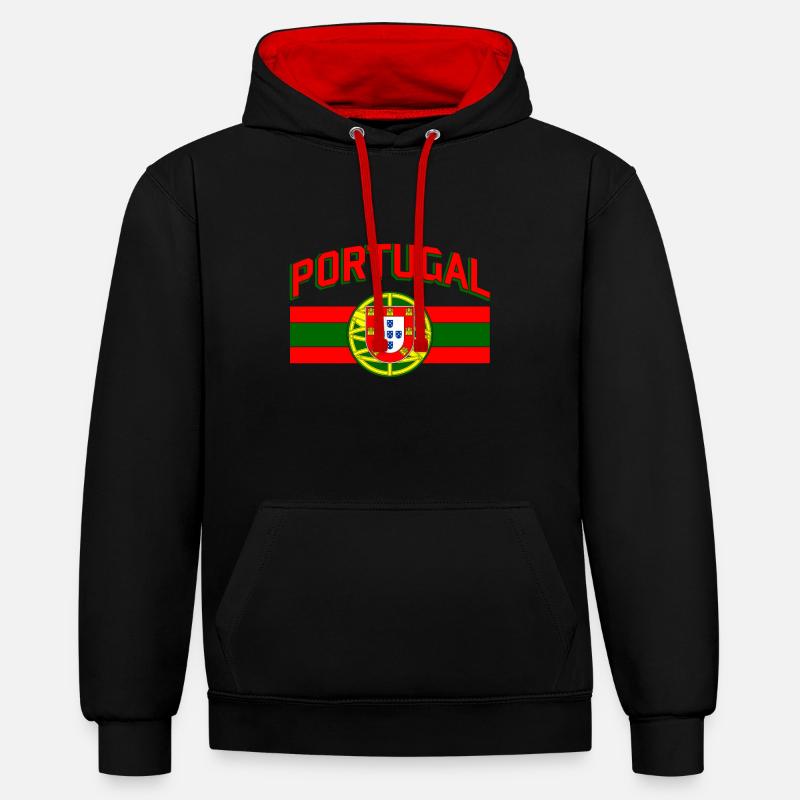Drapeau du Portugal - Sweat à capuche contrasté - noir/rouge