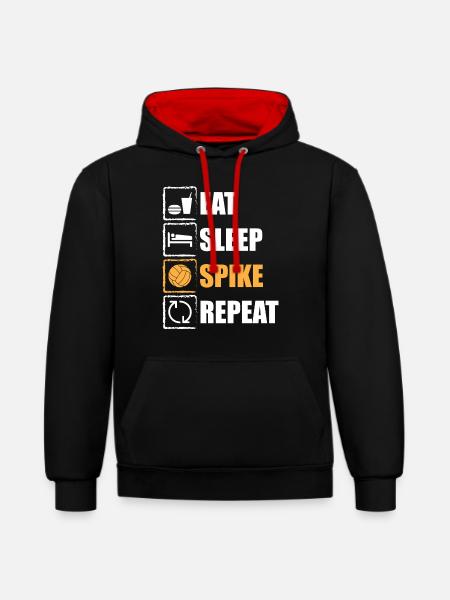 Essen Schlafen Schmettern - Kontrast-Hoodie - Schwarz/Rot