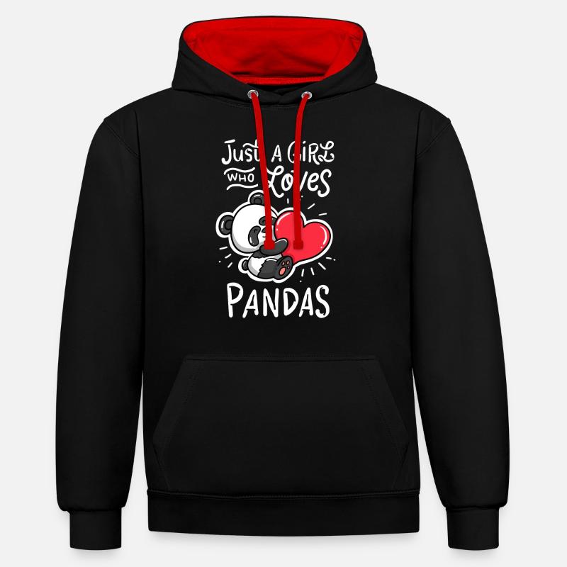 Fille panda - Sweat à capuche contrasté - noir/rouge