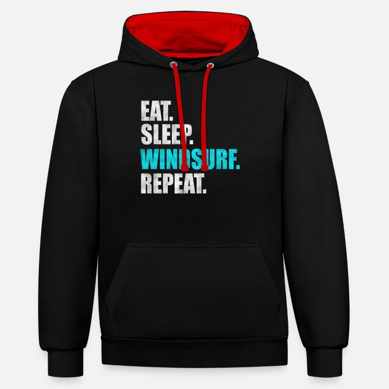 Windsurffer Windsurffer Windsurfing cadeau - Sweat à capuche contrasté - noir/rouge