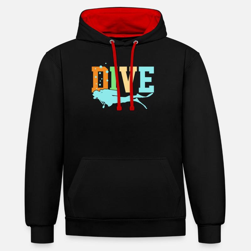 Plongée plongée plongée - Sweat à capuche contrasté - noir/rouge