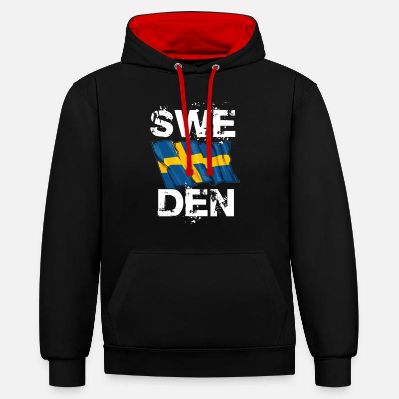 Suède - Sweat à capuche contrasté - noir/rouge