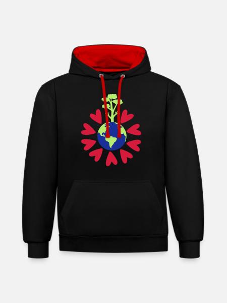 Love our Earth planet - Contrast hoodie - black/red
