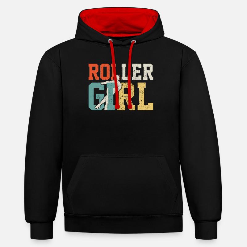 Fille de roller - Sweat à capuche contrasté - noir/rouge