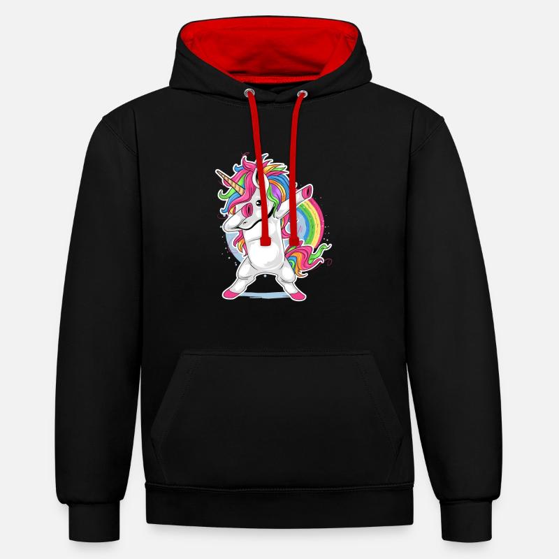 Einhorn Comic Dapping - Kontrast-Hoodie - Schwarz/Rot