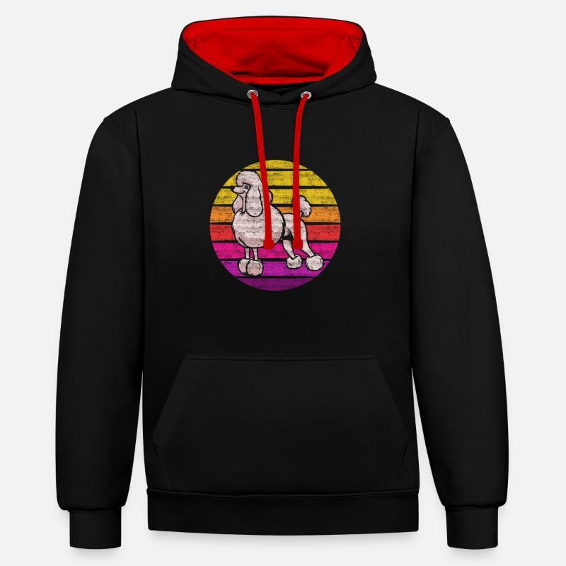 caniche - Sweat à capuche contrasté - noir/rouge