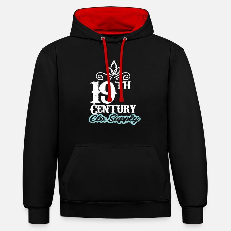 19e siècle - Sweat à capuche contrasté - noir/rouge