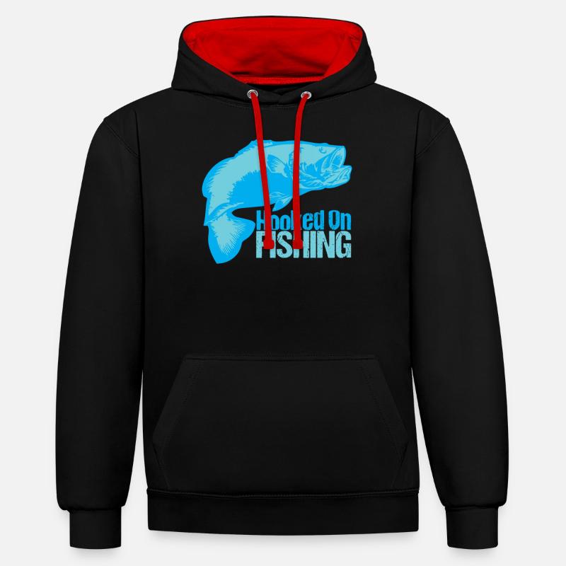 Pêche - Accro à la pêche - Sweat à capuche contrasté - noir/rouge