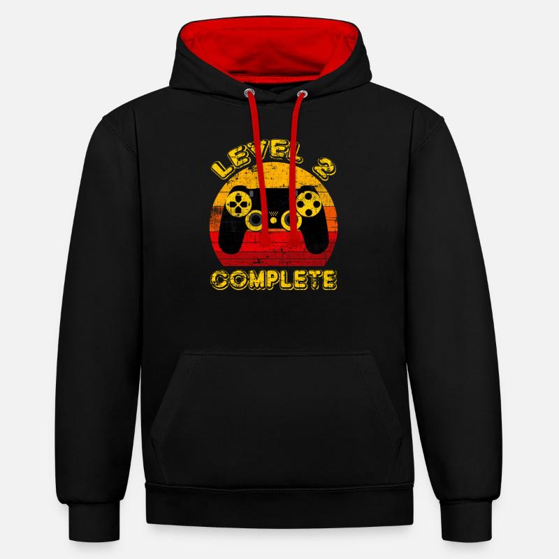 NIVEAU 2 COMPLET - Sweat à capuche contrasté - noir/rouge