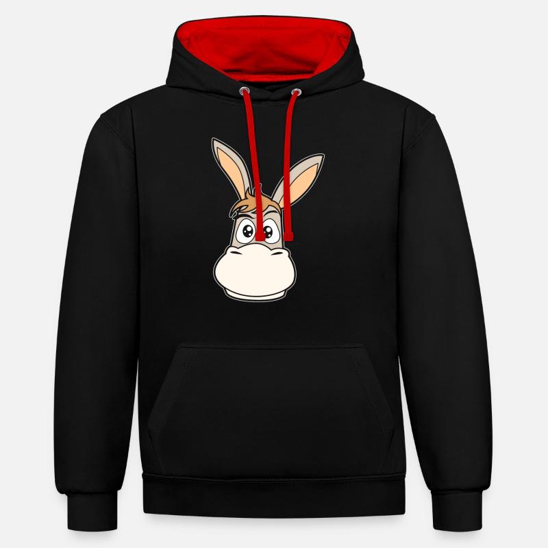 Animaux d'âne bande dessinée - Sweat à capuche contrasté - noir/rouge