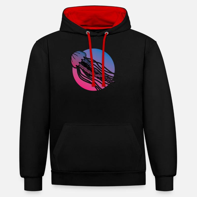 Méduses océan mer créatures - Sweat à capuche contrasté - noir/rouge